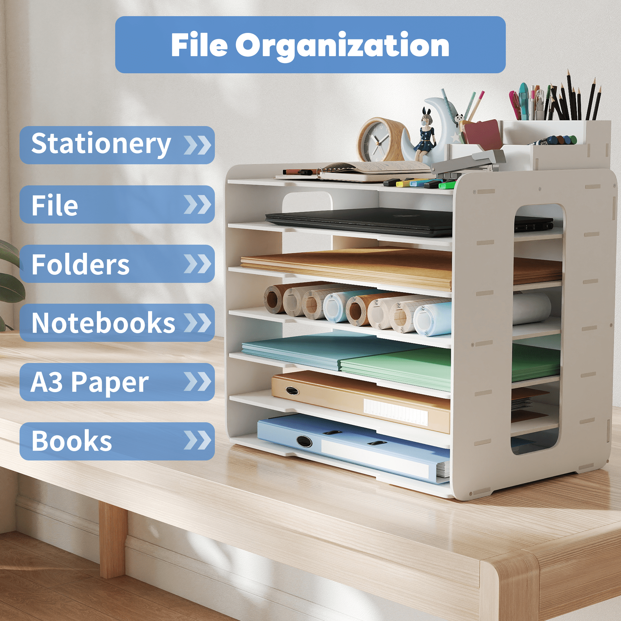 Gtouse 7-Tier Desk File Organizer, 11x17 Inches Large Size A3 Paper Organizer, Desk Organizer for Office Documents, Home