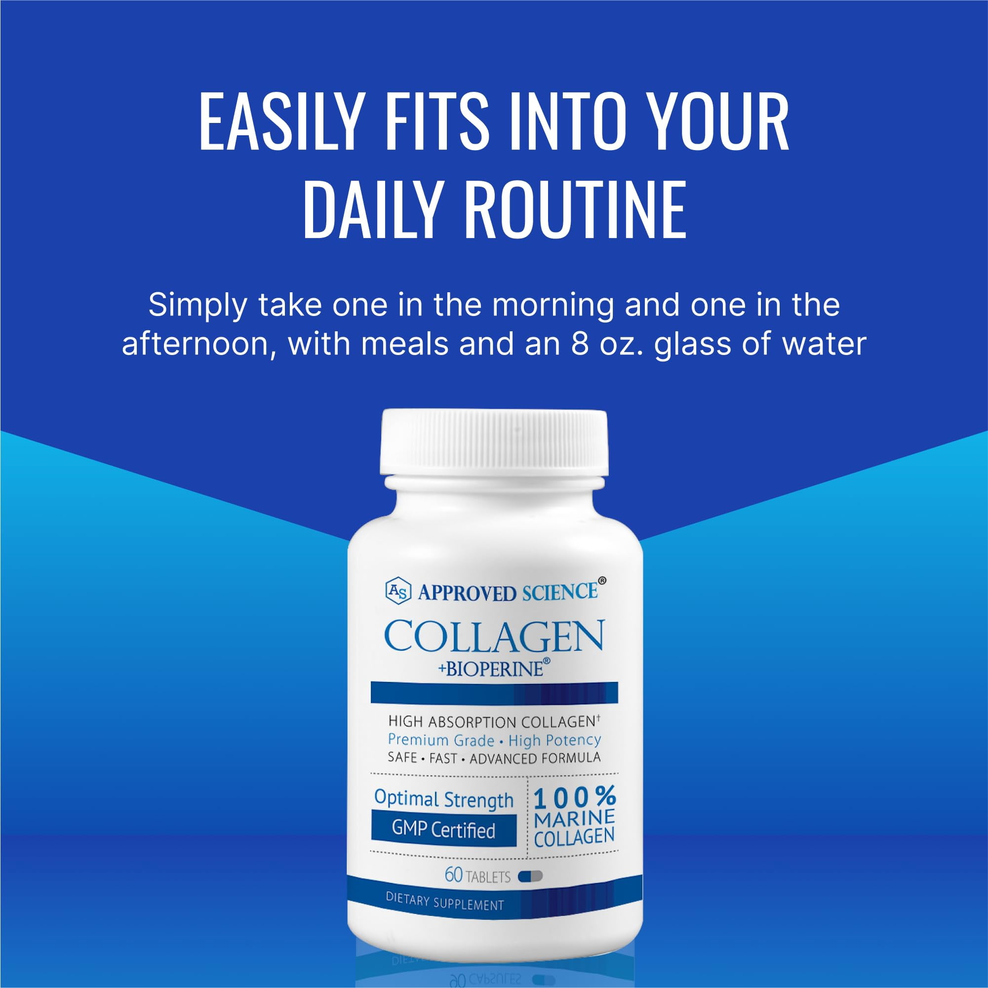 Approved Science Collagen Pills - Absorbable Marine Collagen Types I and III - 60 Tablets - Healthy Hair and Skin - Vitamin C, Sodium, and Bioperine for Fast Results - Non-GMO, Made in USA