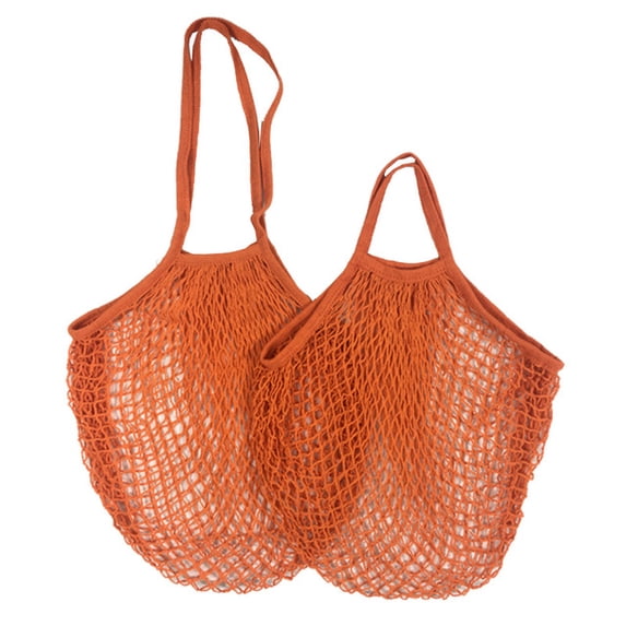 HZKAICUN 2Pcs Net Cotton String Shopping Bag, Reusable Mesh Market Tote Organizer for Grocery Shopper Produce Storage Beach Toys Fruit Vegetable - Less Plastic(Long Handle, Short Handle)