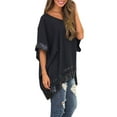 thumbnail image 4 of Women Sequin Spliced Short Sleeve V Neck Asymmetric Hem Shirt, 4 of 5