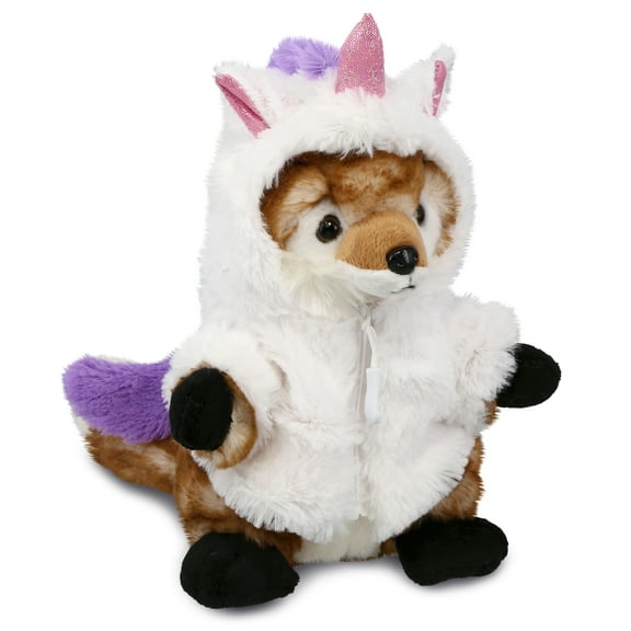 DolliBu Brown Fox Unicorn Plush Stuffed Animal Toy - Super Soft Foxcorn Dress Up with Removable Unicorn Plush Outfit, Cute Fantasy Gift - 9.5 Inches