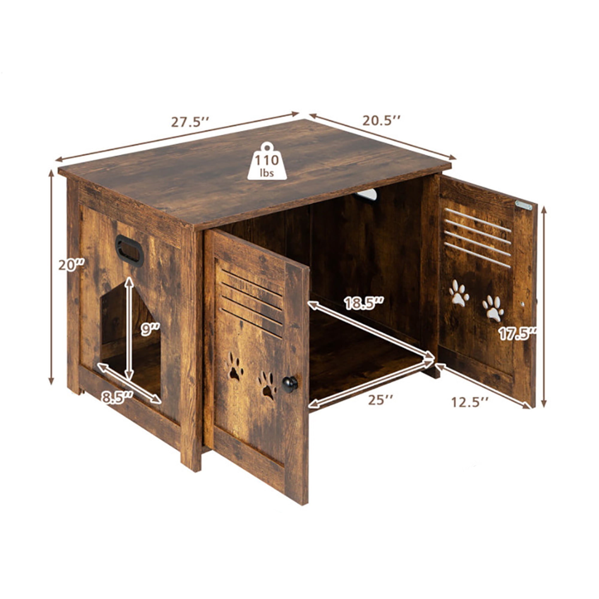 resenkos 27" Cat Litter Box Enclosure, Hidden Litter Box Furniture, Wood Cat House Washroom Cabinet Fit for Most of Cat and Litter Box, Brown