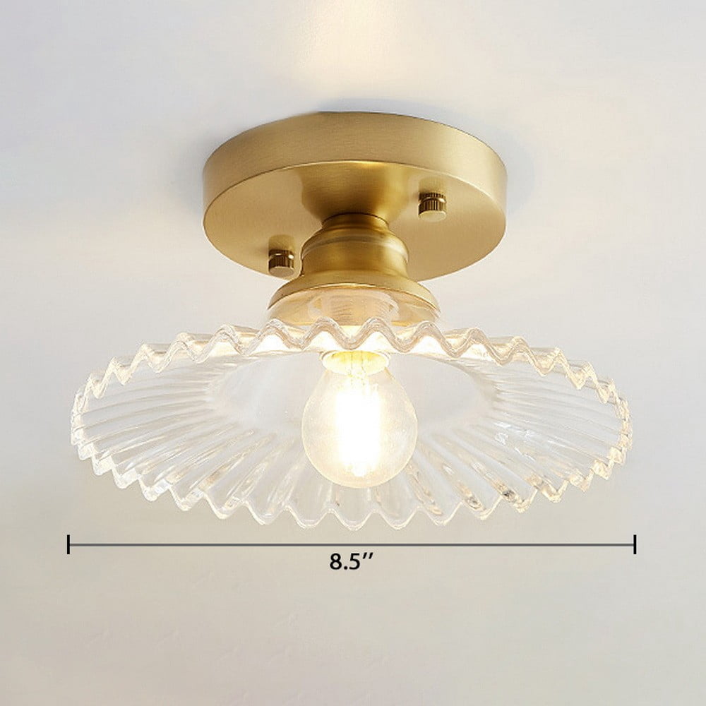 Litfad 1 Light Ceiling Lamp Flared Semi Flush Light Industrial Clear Ribbed Glass Ceiling Mount Light LED Close to Ceiling Light,Clear