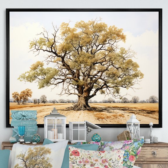 Designart "Simple Elegance Of Oaks I" Tree Oak Floater Framed Wall Art Living Room