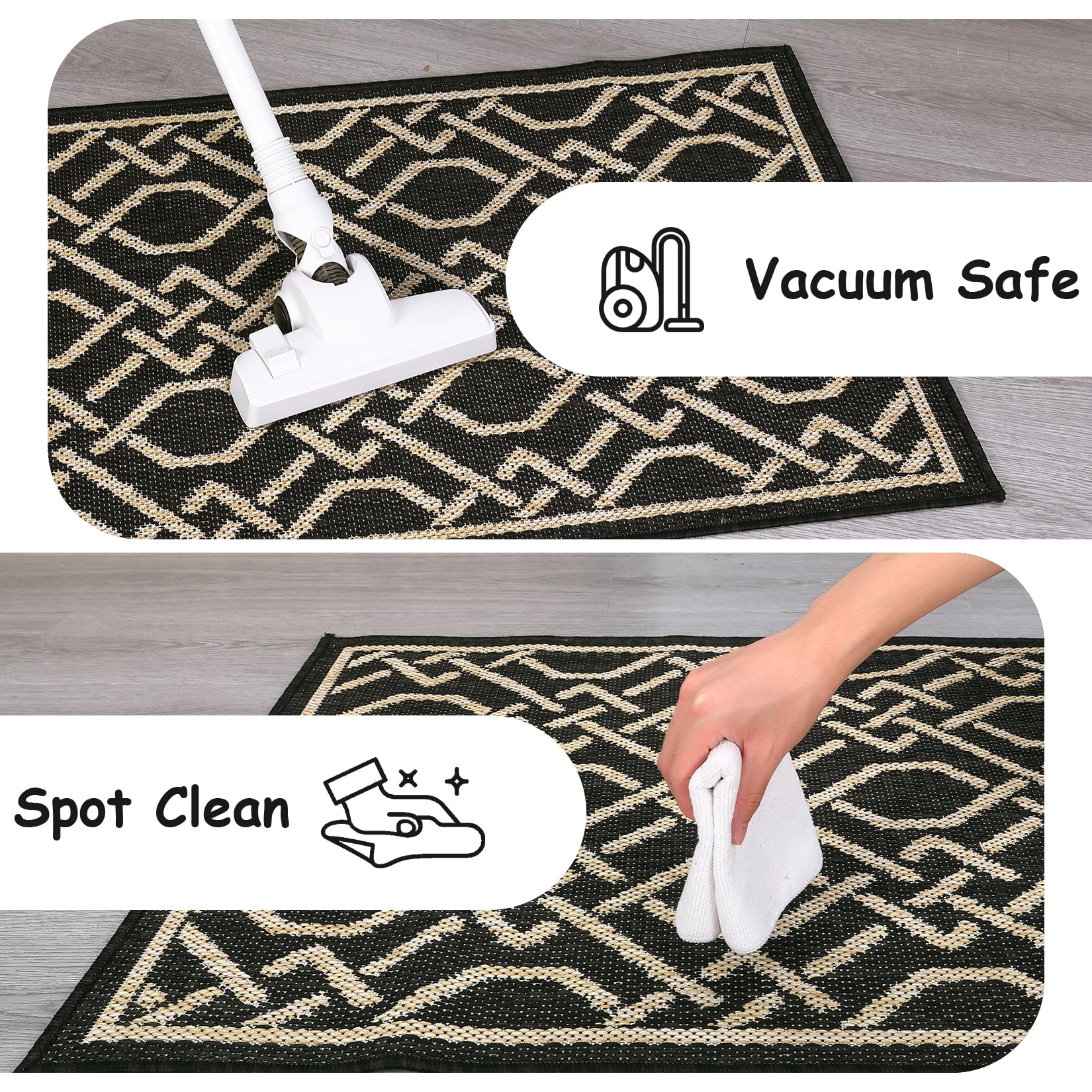 Garvee 5'3"x7'3" Geometric Rug Contemporary Rug Indoor Outdoor Area Rug Non Shedding Stain-Resistant Carpet for Patio Backyard Balcony, Black