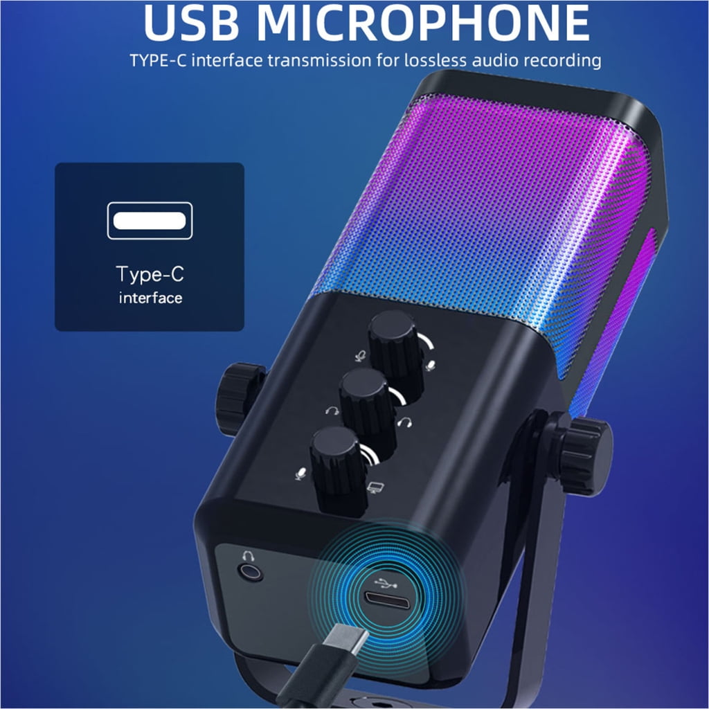 USB Gaming Mic Dynamic RGB Lighting Noise Cancelling For Streaming Podcasts