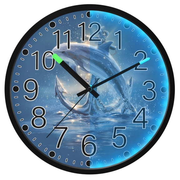 Ryvnso Dolphins Anchors 12 Inch Night Light Wall Clock Silent Battery Operated Luminous Clocks