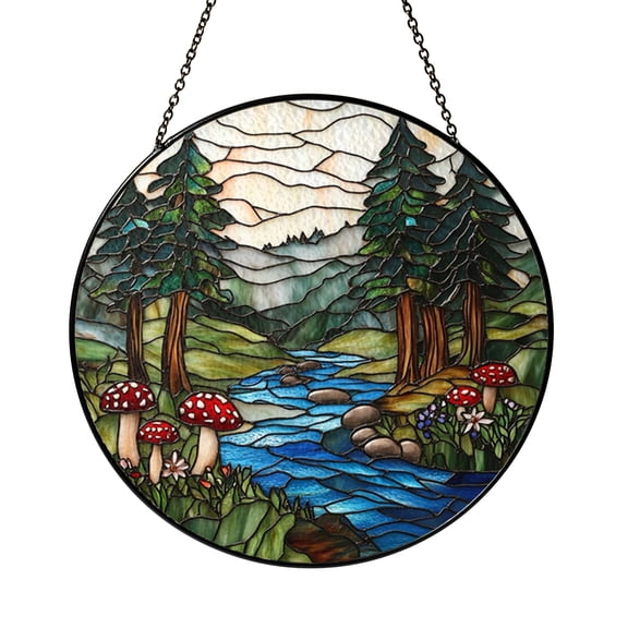 Enchanted Woodland Stream Stained Glass Suncatcher, Window Decor Gift for Nature Inspired Interiors