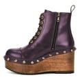 thumbnail image 2 of YDN Women's Round Toe Side Zip Ankle Boots Studded Wedge Mid Heels Lace Up Platform Booties Work Daily Event Shoes Size 7 Purple, 2 of 4