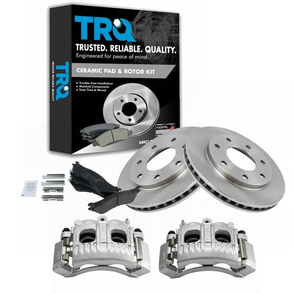 TRQ Front Brake Pad & Rotor Kit Brake Caliper Brake Pads Brake Rotor Ceramic Fits Select 1999-2003 Ford F-150 2004 F-150 Heritage 1997-1999 F-250