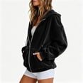 thumbnail image 5 of Sewkxo Womens Velour Zip Up Hoodie Long Sleeve Fall Oversized Hooded Sweatshirt Y2K 2026 Jacket with Pockets,Black S, 5 of 6