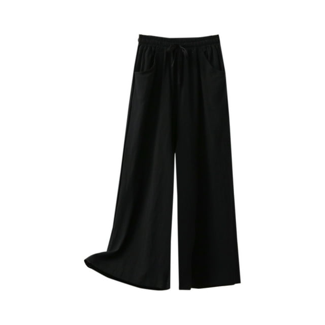 Timegard Wide Leg Pants for Women Elastic Wasited Drawstring Solid Color Lounge Pants with Pockets