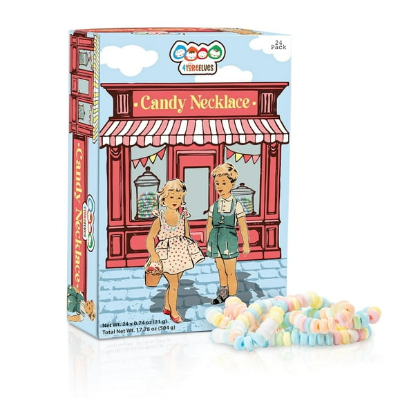 4YoreElves Candy Necklaces, 24 Count, Individually Wrapped Pastel Chokers
