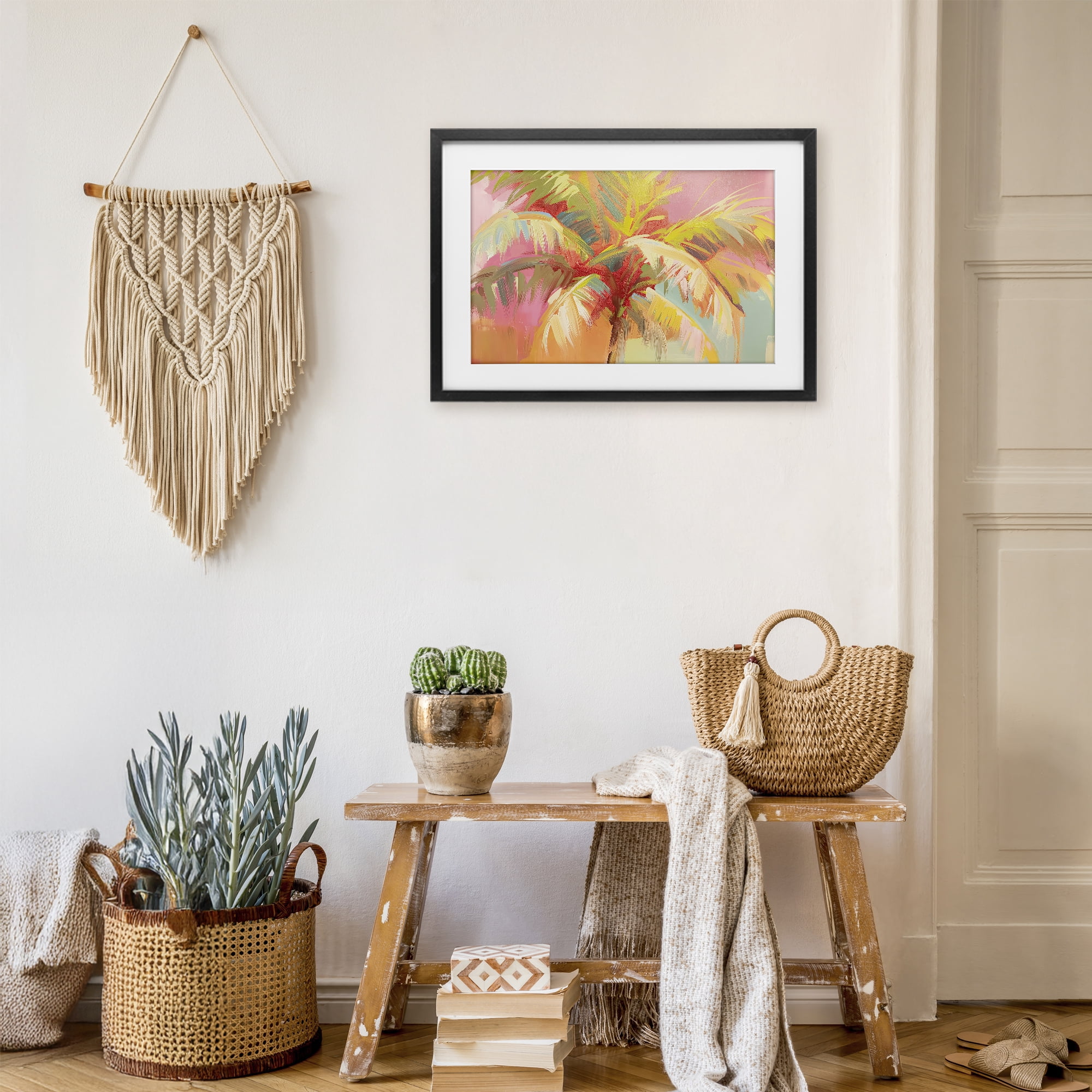 Stupell Industries Warm Palm Leaf Impressions Black Framed Print Under Glass, design by Jacky Ngan