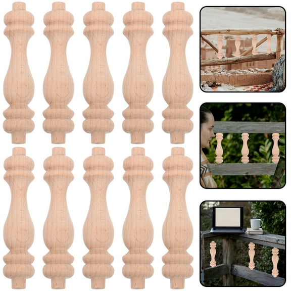 WASHWEPE 10Pcs Wood Spindles for Homeowners and Designers 3.3X0.7X0.7In