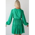 thumbnail image 3 of Women's Sea Green Frilly V-Neck Puff Sleeve Drawstring Shift Mini Dress, 3 of 12
