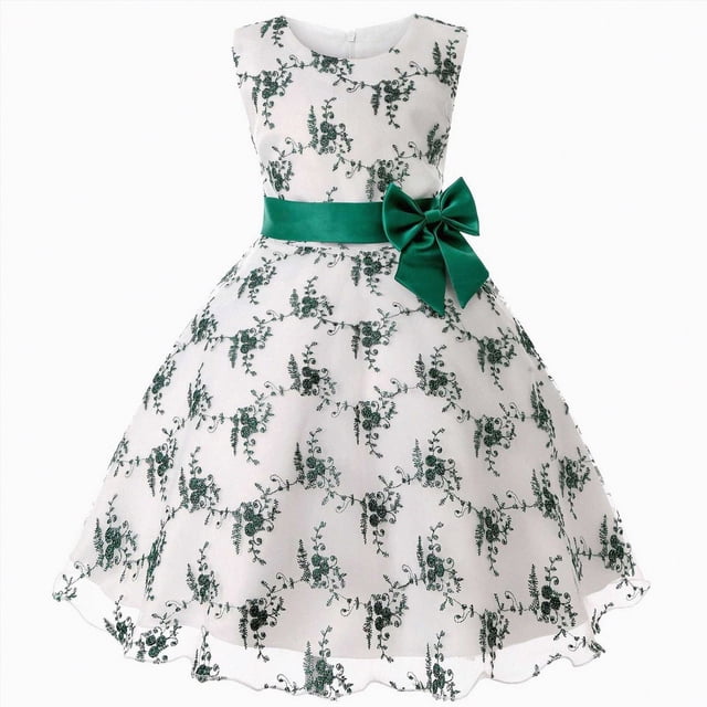 NIEWTR Robe pour Tout-Petites Fille Petite Fille Mignonne à Imprimé Sans Manches Robe d'Été Séchage Rapide Robe pour Voyages d'Été (Vert, 4-5 Ans)