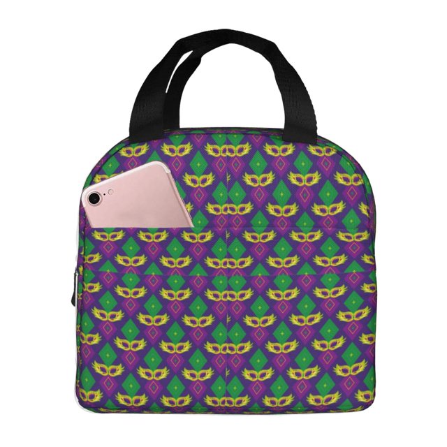 Balery Mardi Gras Carnival3 Bolsa de Almuerzo Aislada – Caja de Almuerzo con Papel de Aluminio Grueso, Mantiene la Comida Fresca por 4 Horas