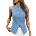 thumbnail image 3 of Denim Vest for Women Sleeveless Strechy Jean Vest Top Button Down Crewneck Casual Summer Western Waistcoat Blue M, 3 of 9