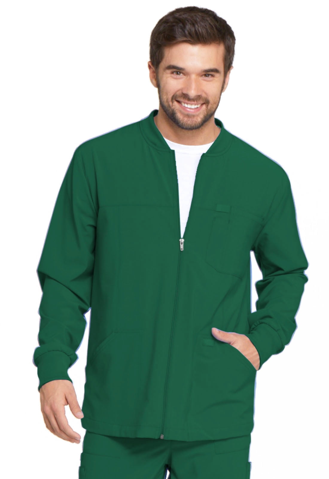 Dickies Dickies EDS Essentials Scrubs Warm Up Jacket for Men Zip Front DK320, XL, Hunter Green