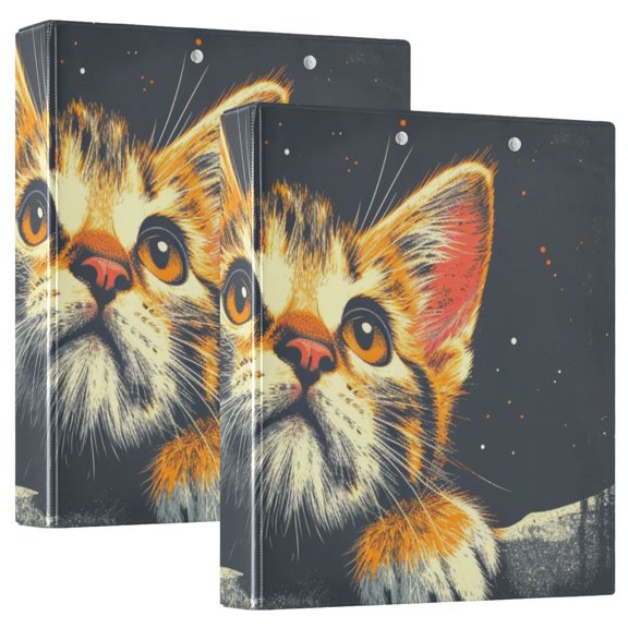Cat in Moon Universe 3 Ring Binders 1.5 inch Hardcover File Folders with Interior Pockets A4 Size Organizer for School Office Hospital Set of 2