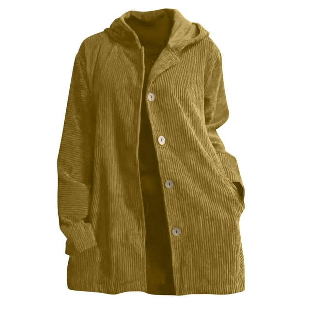 JGGSPWM Womens Corduroy Shirt Long Sleeve Oversized Button Up Long Blouses Tops Loose Shacket Jacket Fall Winter Clothes Yellow L