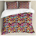 thumbnail image 1 of Colorful Duvet Cover Set Queen Size, Grunge Effect Complex Design with Vibrant Colored Triangles as Small Particles, Decorative 3 Piece Bedding Set with 2 Pillow Shams, Multicolor, by Ambesonne, 1 of 3