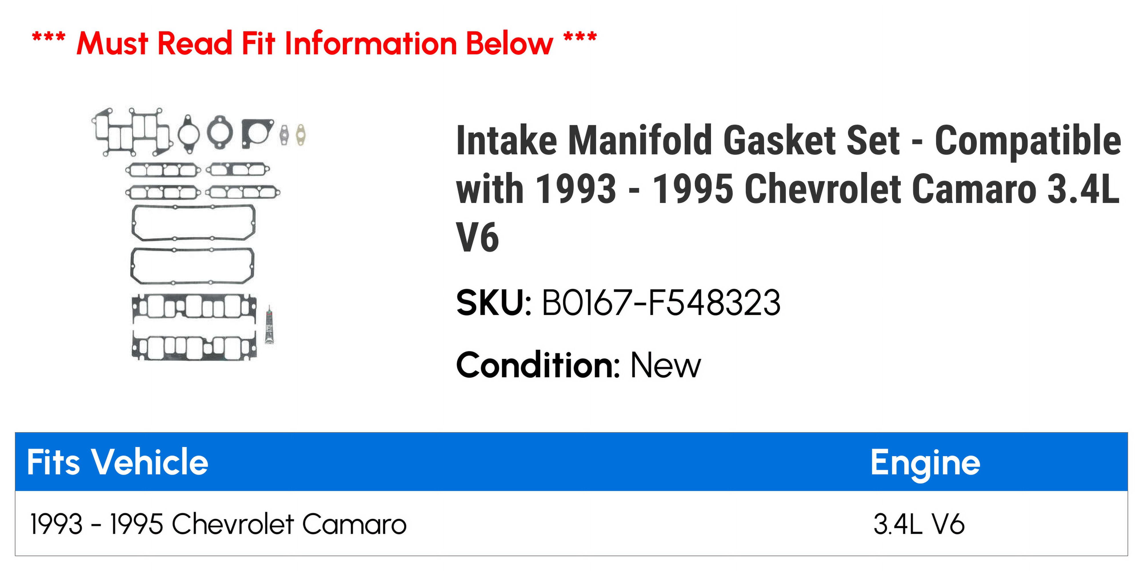 Intake Manifold Gasket Set - Compatible with 1993 - 1995 Chevrolet Camaro 3.4L V6 - Fel-Pro