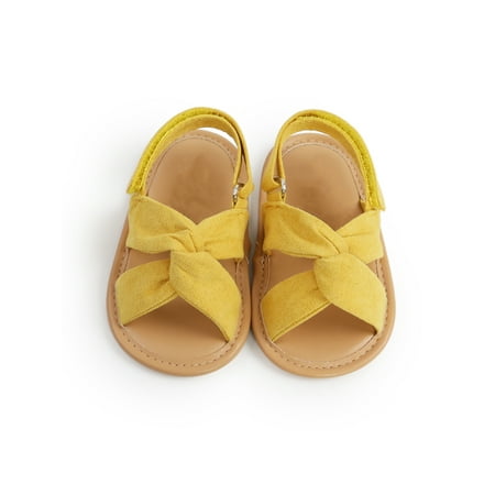 

Rotosw Baby Girls Crib Shoes Bowknot Flat Sandal Cross Strap Sandals Infant Princess Shoe Newborn Comfort First Walkers Yellow 5C