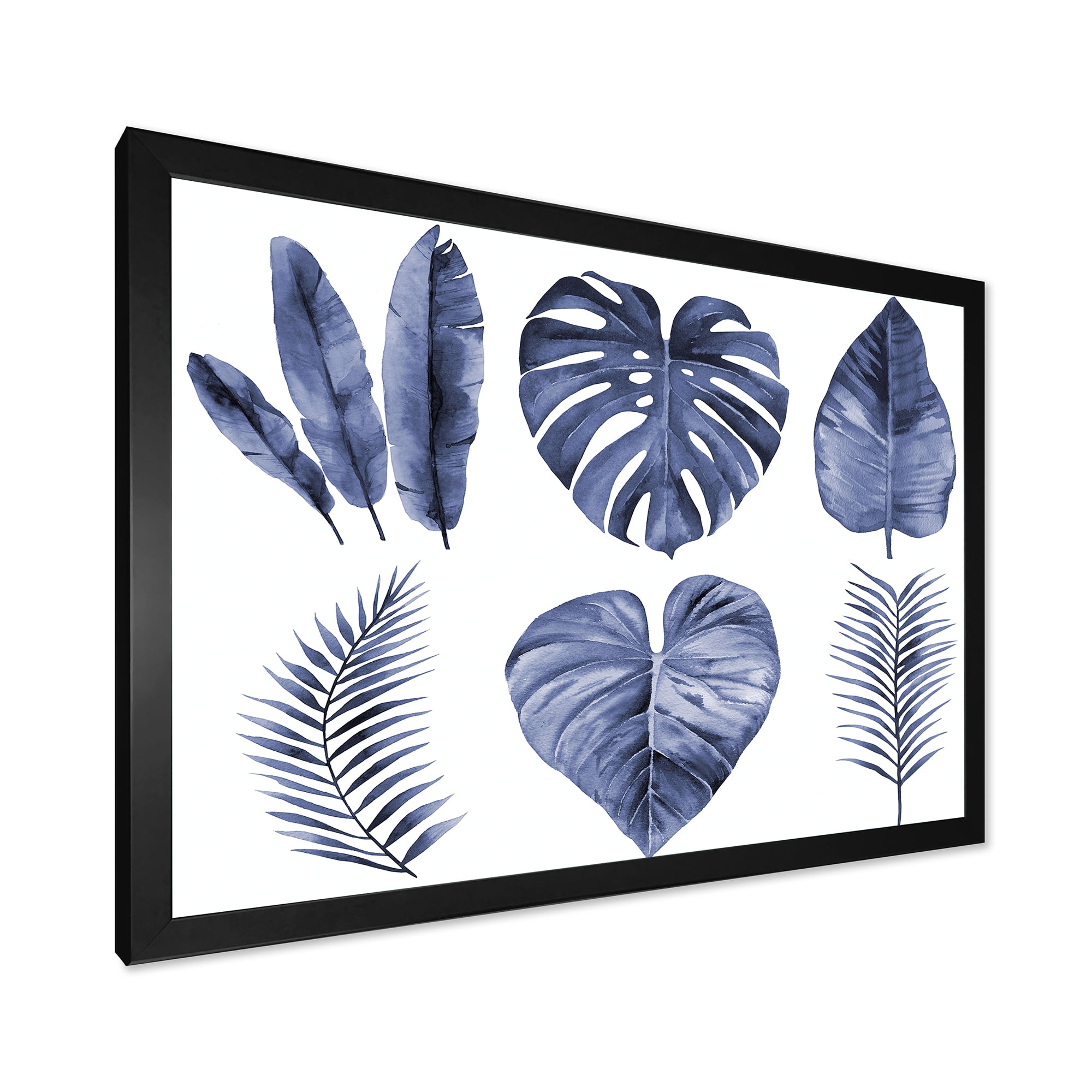 Designart 'Blue Watercolour Tropical Leaves I' Farmhouse Framed Art Print