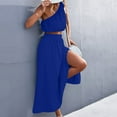 thumbnail image 2 of Pejock Women's 2 Piece Outfits Tie Knot One Shoulder Tank Top High Waist Side Split Maxi Skirt Dark Blue XXL (US Size:12), 2 of 7
