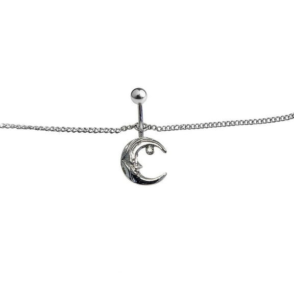 Belly Chain Navel Ring Surgical Steel Waist with Crescent Moon and Stars 14G