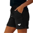 thumbnail image 2 of Livrdious Womens Distressed Jean Shorts 4" Casual Summer High Waisted Stretchy Denim Shorts with Elastic Drawstring Waist, Rolled Hem, 2 of 6
