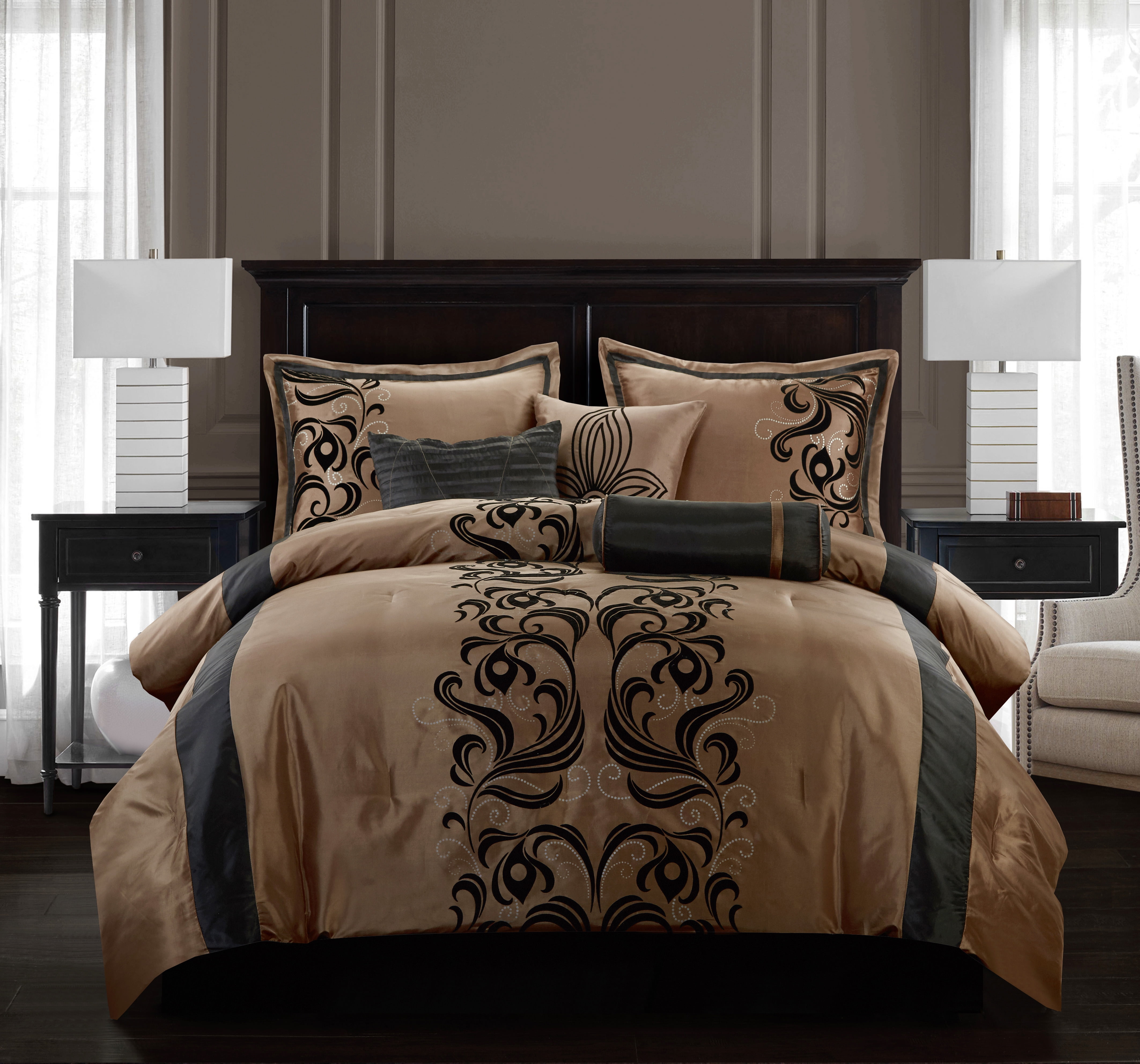 Lanco Vivica Jacquard 7Piece Comforter Set, Brown, Full, Fill