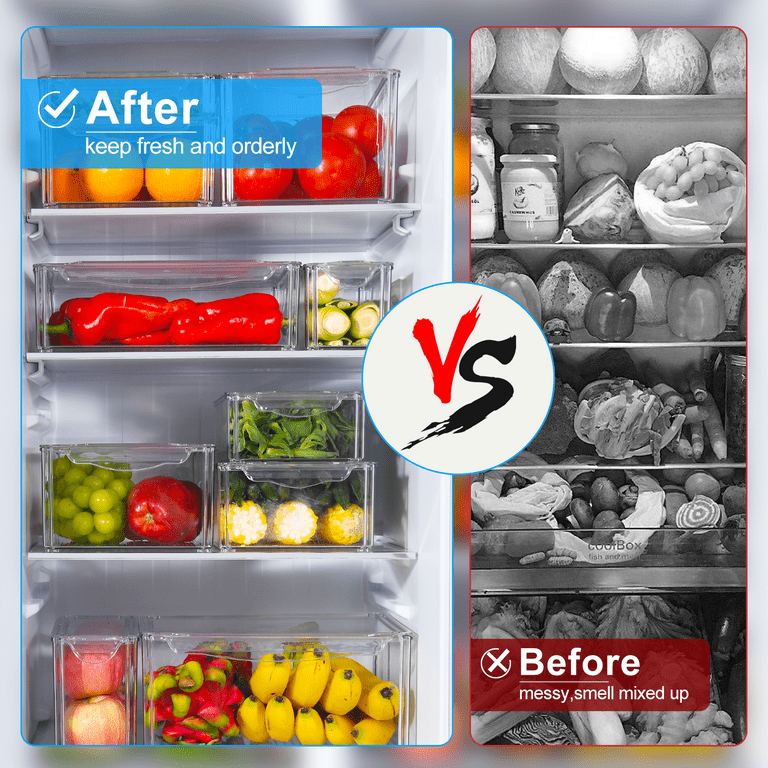Stackable Fridge/Freezer Bins Organizer w Lid Food Storage
