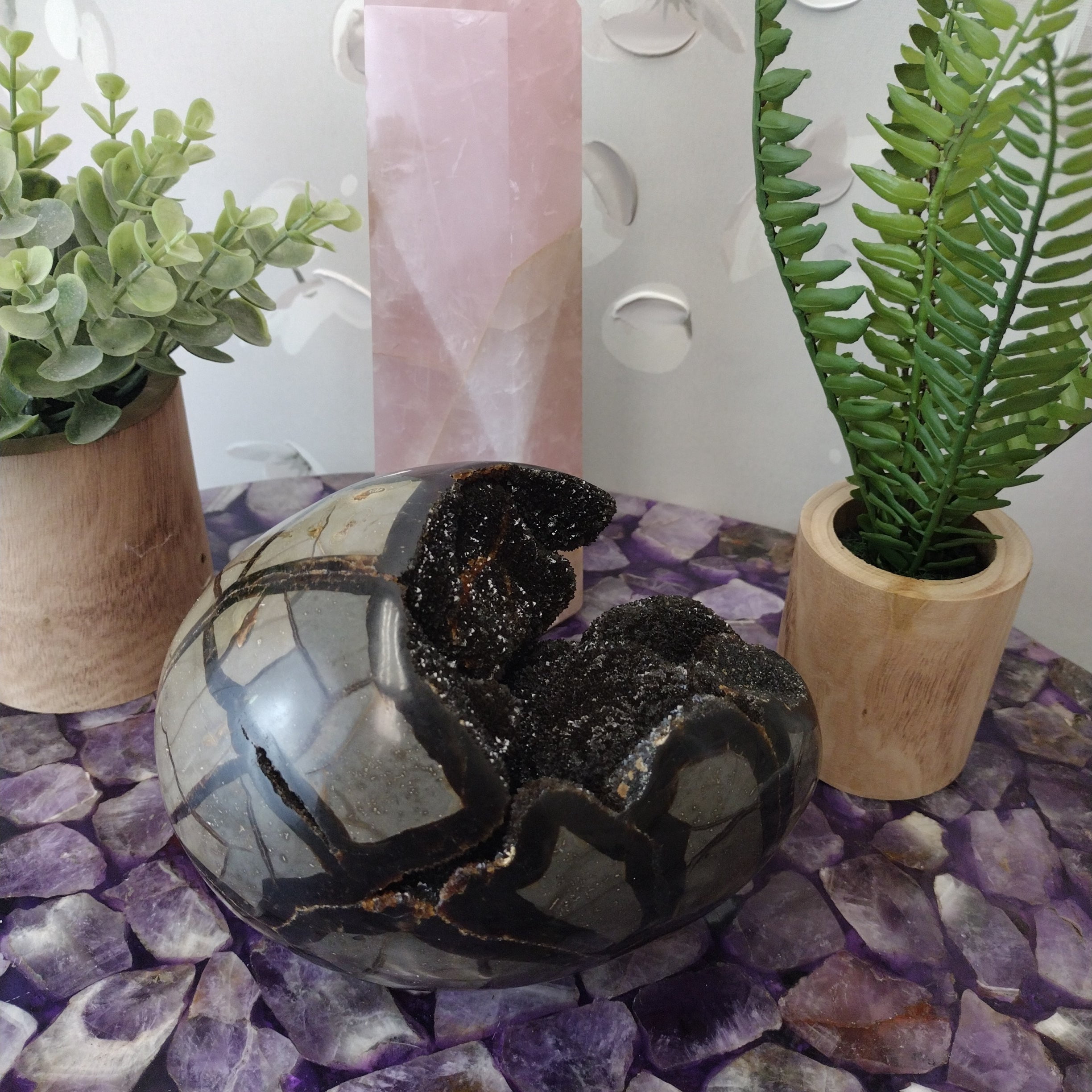 Crystal Joys Septarian Dragon Egg with Geode Center – 3" Polished Natural Stone Decor