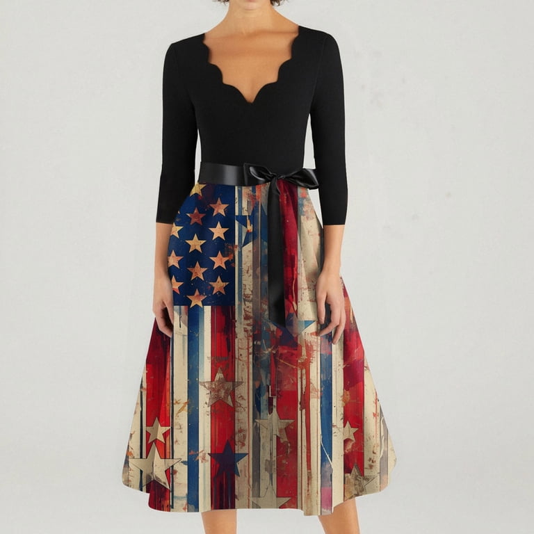 Prom Dress, 4Th Of July 50S Party Dress Casual V Neck Short Sleeve Tunic  Cocktail Dresses Womens Black Shoes 1940S Dresses For Women Western To Wear  With Boots Dresses (XXL, Deep Red)