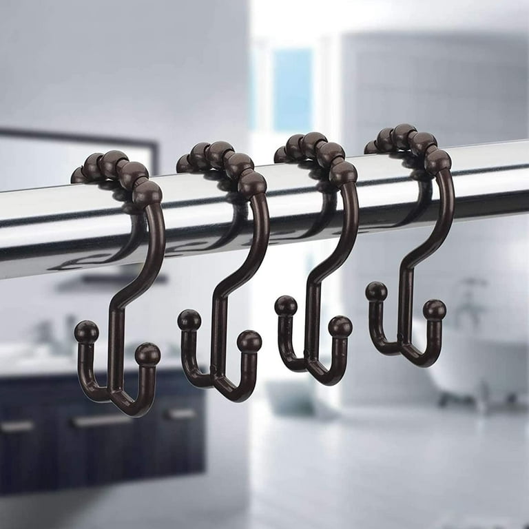 Shower Curtain Hooks Plastic Double Shower Curtain Rings for Bathroom  Shower Curtain Rod - Set of 12, Brown