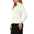 thumbnail image 4 of MODA NOVA Junior's Elegant Lace Choker Neck Long Sleeve Chiffon Blous Ivory L, 4 of 5