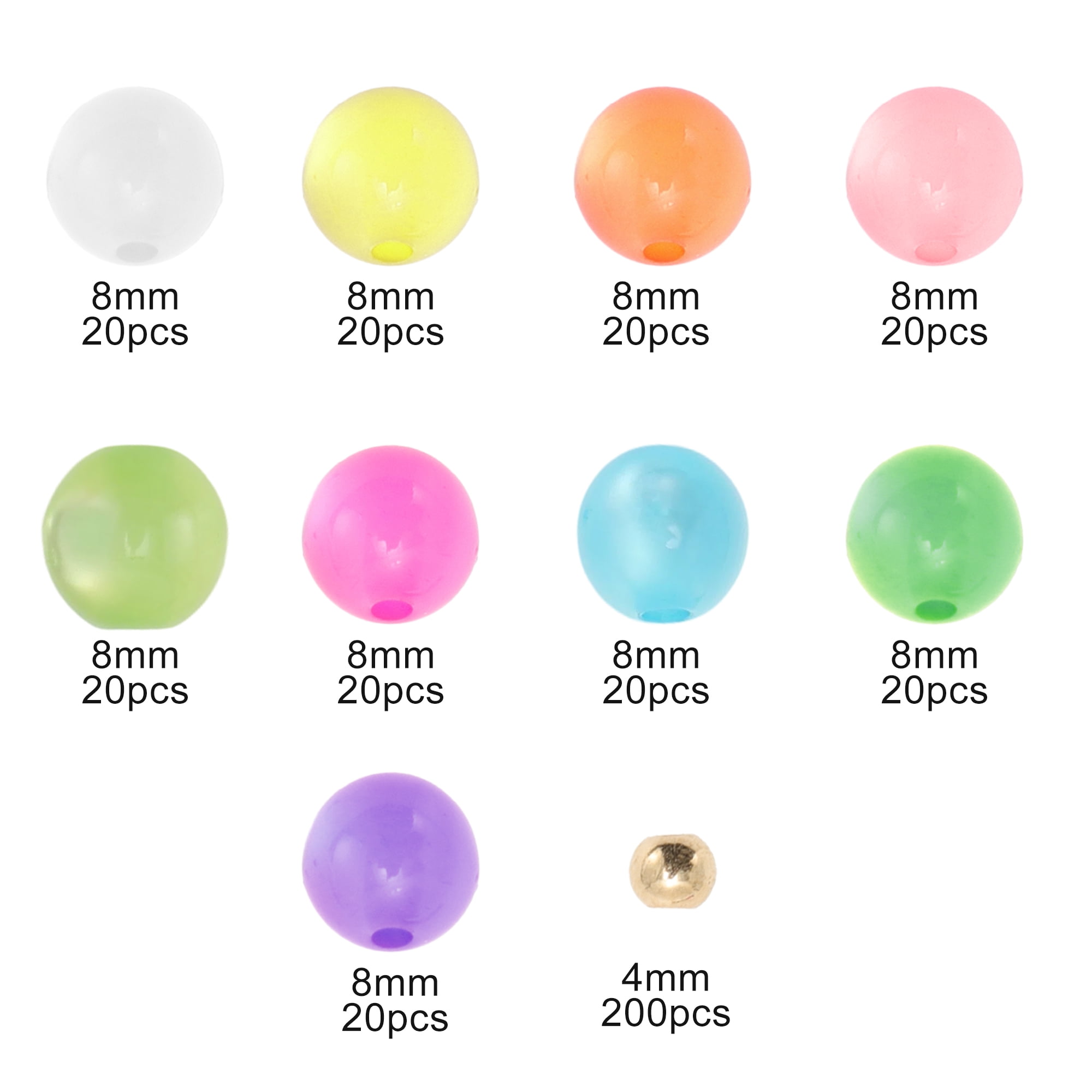 Unique Bargains 380 Pcs 8mm 4mm Round Glass Beads for Bracelets Assorted Color