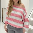 thumbnail image 2 of Drses Orange and White Striped Sweater for Women Crew Neck Long Sleeve Color Block Oversized Knitted Pullover Sweaters, 2 of 7