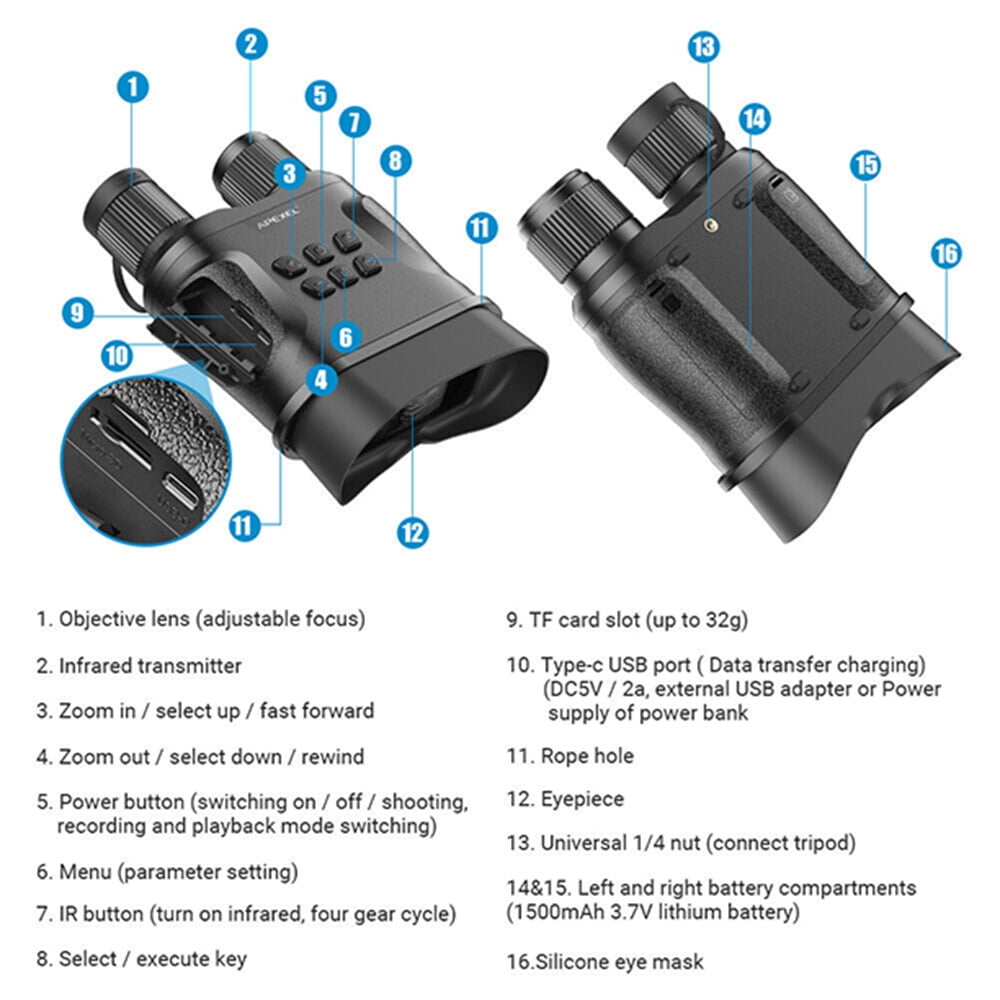 APEXEL Multifunctional Binoculars Long Battery Life HD Day and Night Vision For Hunting
