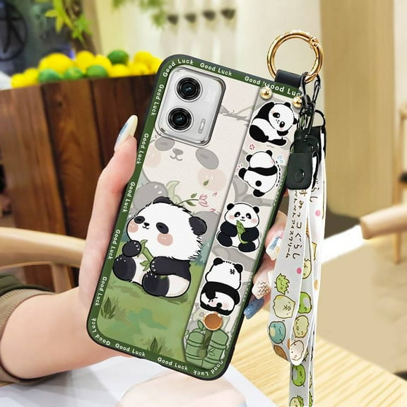 KBS-Phone Case For MOTO G 5G 2023, Soft case Back Cover Fashion Design Panda Waterproof Shockproof Lanyard Silicone Wristband Cute Anti-dust Ring Cartoon Wrist Strap Phone Holder Durable