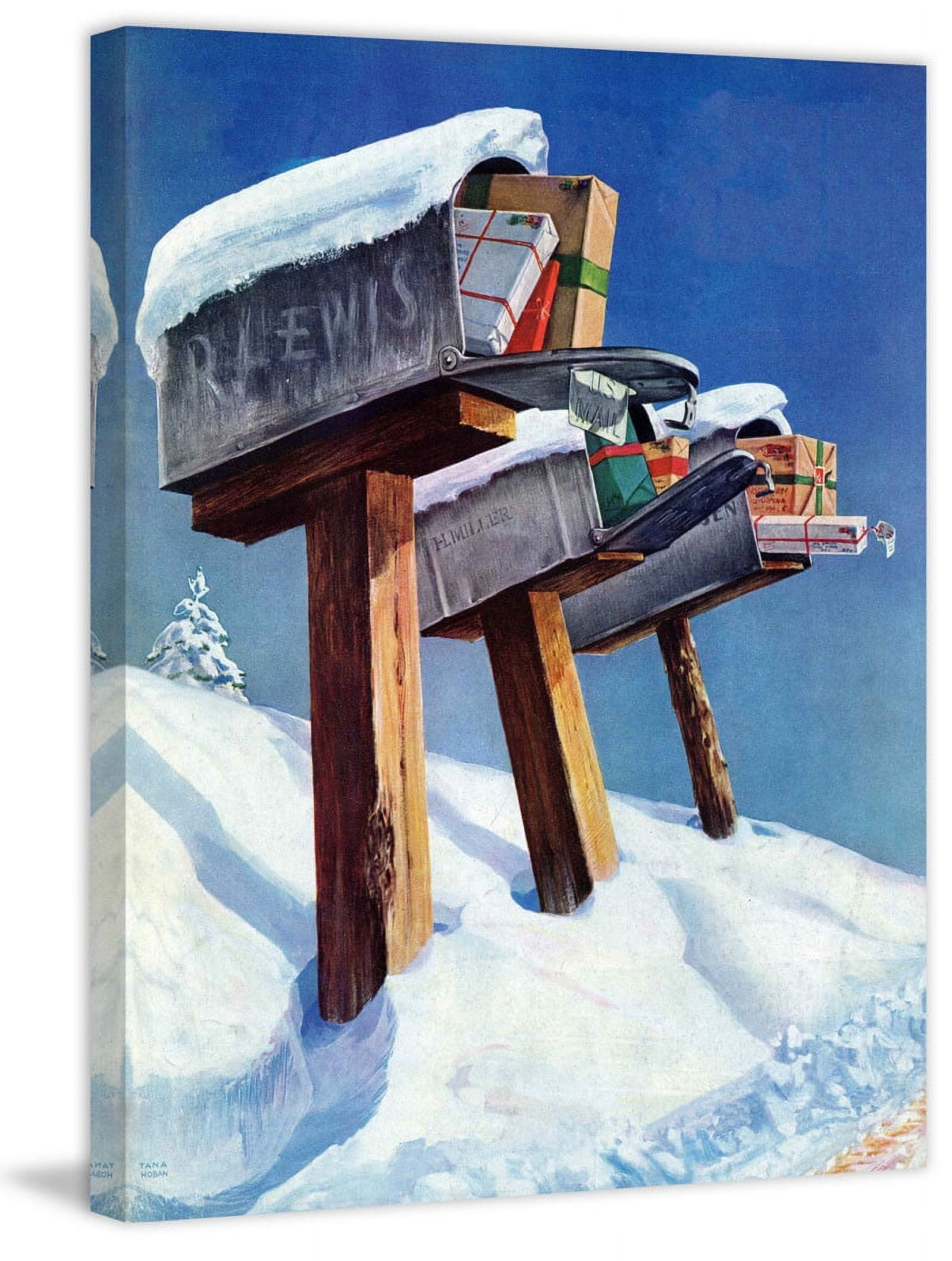 Marmont Hill "Mailboxes in Snow" by Miriam Tana Hoban Painting Print on Canvas