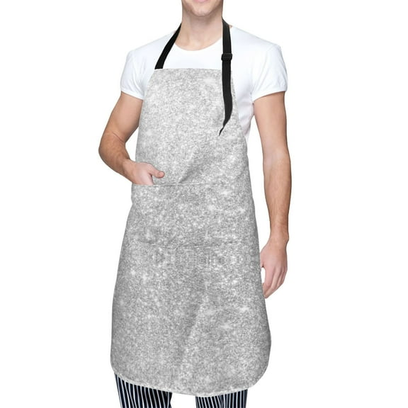 Kdxio Silver Glitter Apron with Pockets Adjustable Kitchen Aprons for Men Women Waterproof Aprons for Cooking,Drawing,Crafting, Baking Household Cleaning
