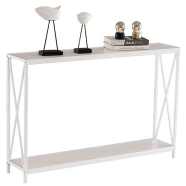 HiiKaa Console Table 44" Width,2-Tier Entryway Table with Storage,Industrial Sofa Table with Open Shelves,Foyer Tables for Entryway,Hallway,Kitchen,Living Room and Bedroom,White