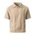 thumbnail image 7 of Men's Vintage Jacquard Knit Shirts Casual Short Sleeve Quarter Zip Collared Golf T-Shirts Summer Modern Fit Old Money Style Lightweight Breathable Beach Vacation Tops, 7 of 7