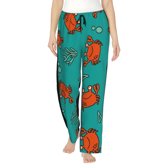 Fotbe Colorful Crab Pantalones de Pijama para Mujer, Pantalones de Dormir, Pantalones Pj con Cordón y Bolsillos-Large
