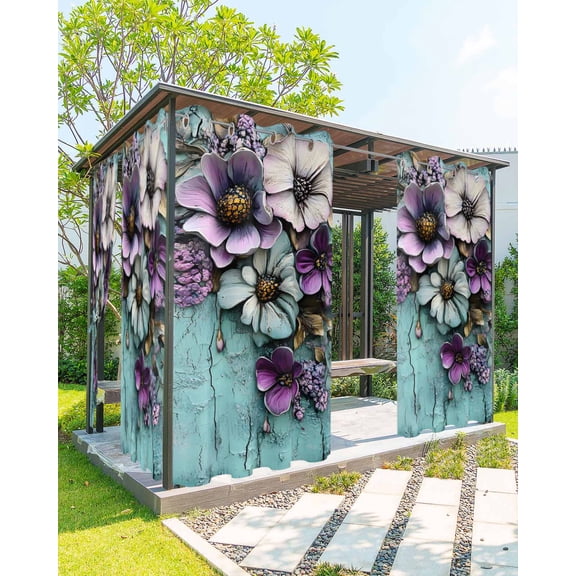 nqOlkjepod Outdoor Curtains for Patio Waterproof, Retro Flower Outdoor Privacy Panels Grommet, Blue Walls Mottled Vintage Country Farm Blackout Outside Curtains for Porch/Cabana 54"x95", 1 Panel