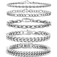 thumbnail image 2 of CUKIXA Stylish 5 Pcs Stainless Steel Bracelets for Men Women Cuban Link Bracelet Rope Paperclip Chain Bracelets Set-Black five-piece set, 2 of 5